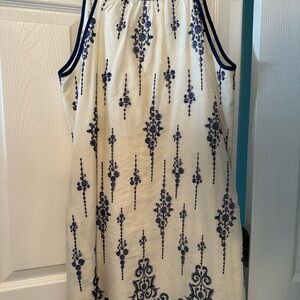 Summer White and Blue Embroidered Sleeveless dress
